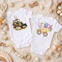  Easter Construction Dozer and Dump Truck Baby Bodysuit