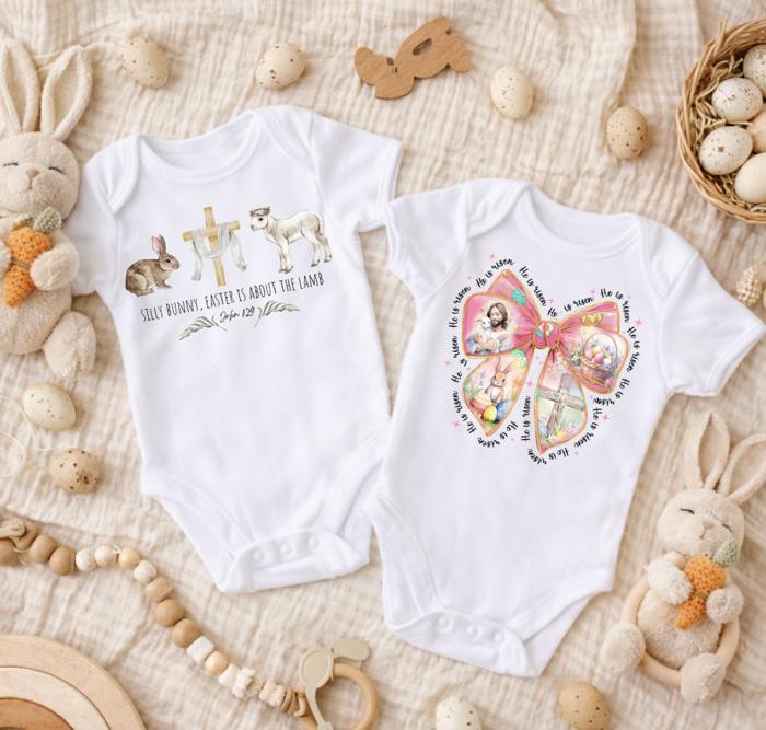 Silly Bunny Easter is about the Lamb, He is Risen Bow Bodysuit