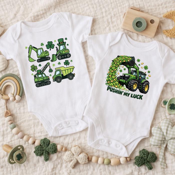 St Patrick's Day Boy Tractor Baby Bodysuit