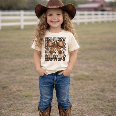 Howdy Western Coquette Bow Girls Tee Shirt
