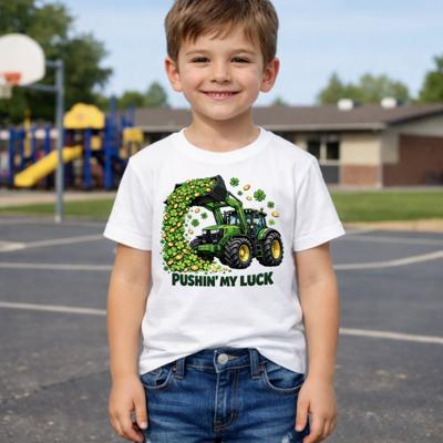 Pushing My Luck St Patrick's Day Green Tractor Tee Shirt
