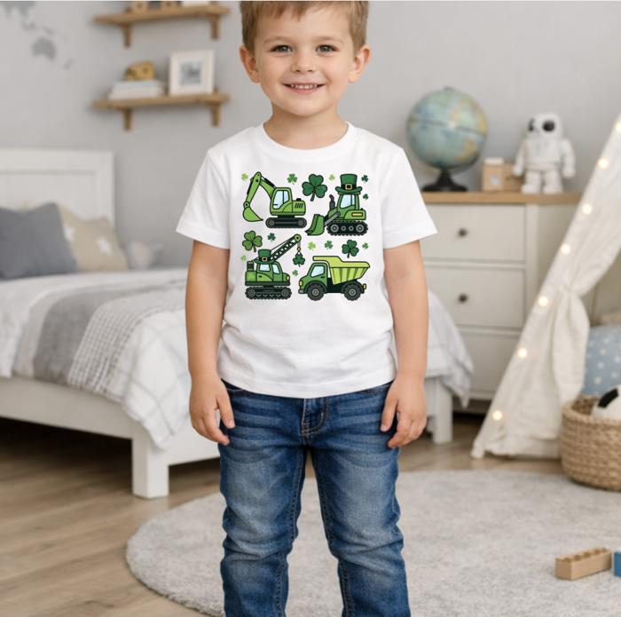 St Patricks Day Construction Vehicles Boys Tee Shirt
