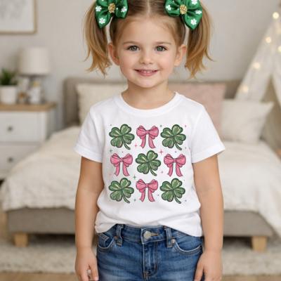 St Patrick's Day Clovers and Coquette Bows Girls Tee Shirt