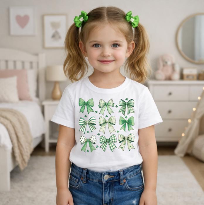 St. Patricks Day Green Coquette Bows Girls Tee Shirt