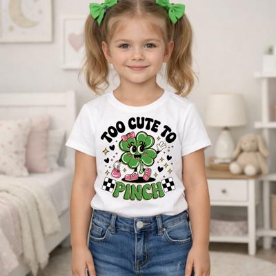 Too Cute to Pinch Shamrock St Patrick's Day Girls Tee Shirt