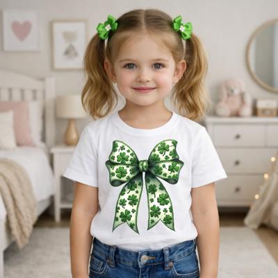 St Patricks's Day Shamrock Coquette Bow Girls Tee Shirt