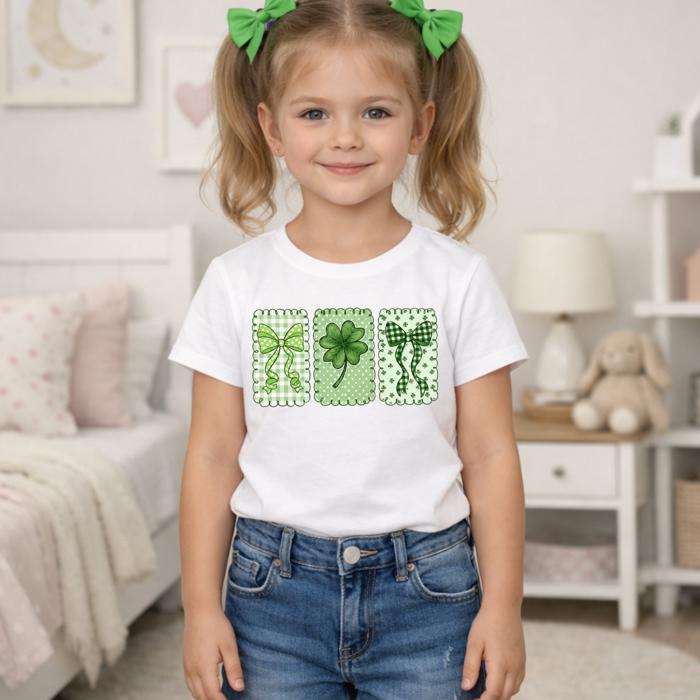 St Patrick's Day Girls Stamp Bows Girls Tee Shirt