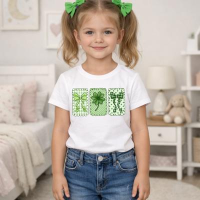 St Patrick's Day Girls Stamp Bows Girls Tee Shirt