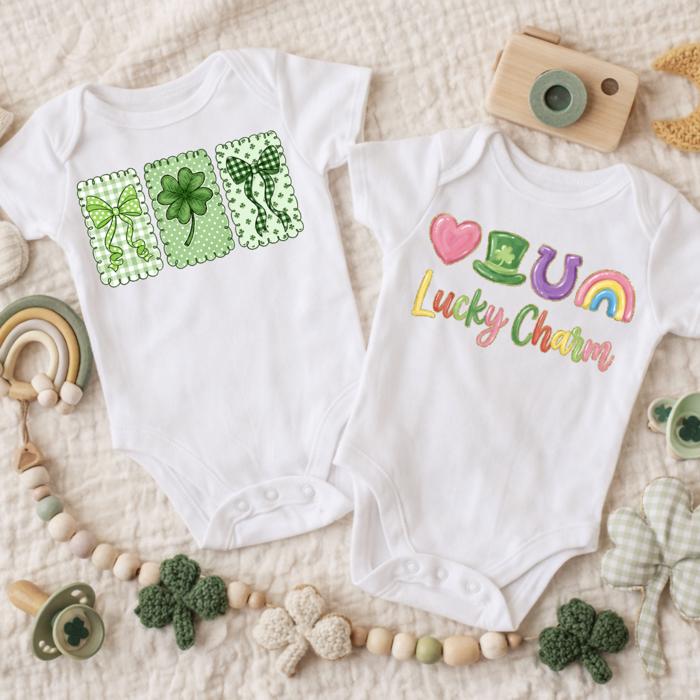 St Patrick's Day Coquette Bows, Lucky Charm Baby Bodysuit
