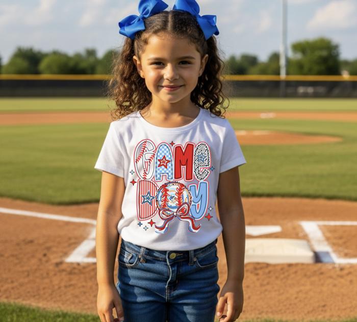 Game Day Coquette Bow Girls Baseball Tee Shirt