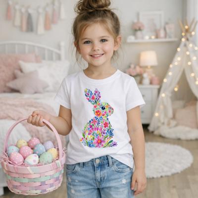 Floral Bunny Girls Easter Bunny Tee Shirt