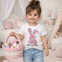  Floral Bunny with Bow Girls Easter Tee Shirt