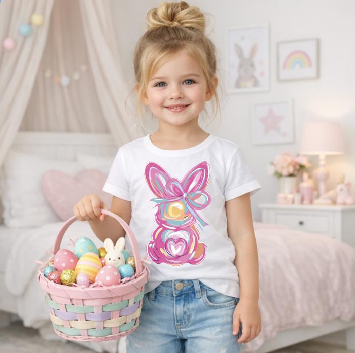 Brushstroke Easter Bunny Girls Tee Shirt