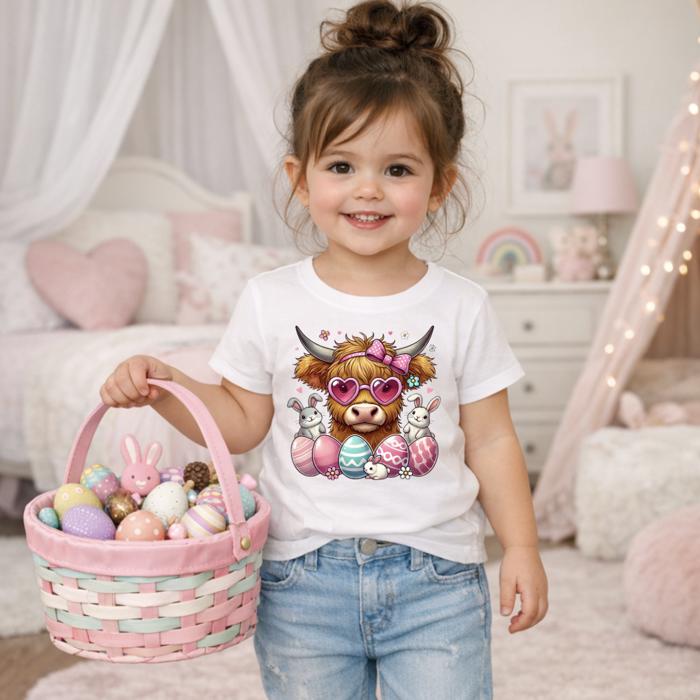 Highland Heifer Cow Easter Girls Tee Shirt