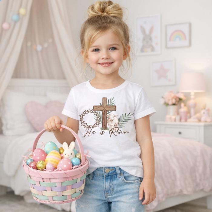 He is Risen Girls Christian Easter Tee Shirt