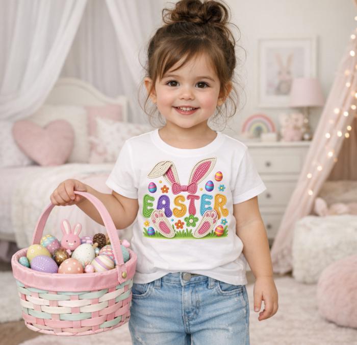 Easter Faux Yarn Bunny Girls Tee Shirt