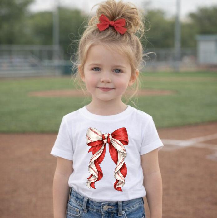 Baseball Coquette Bow Girls Tee Shirt