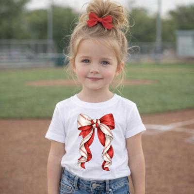 Girls Baseball Coquette Bow T-Shirt