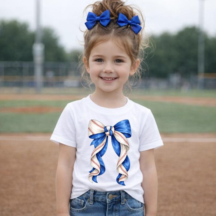 Baseball Coquette Bow Girls Tee Shirt