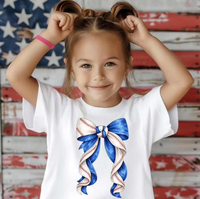 Baseball Coquette Bow Girls Tee Shirt