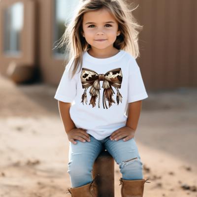Girls Western Cowhide Boho Fringe Tassels and Feathers Tee Shirt