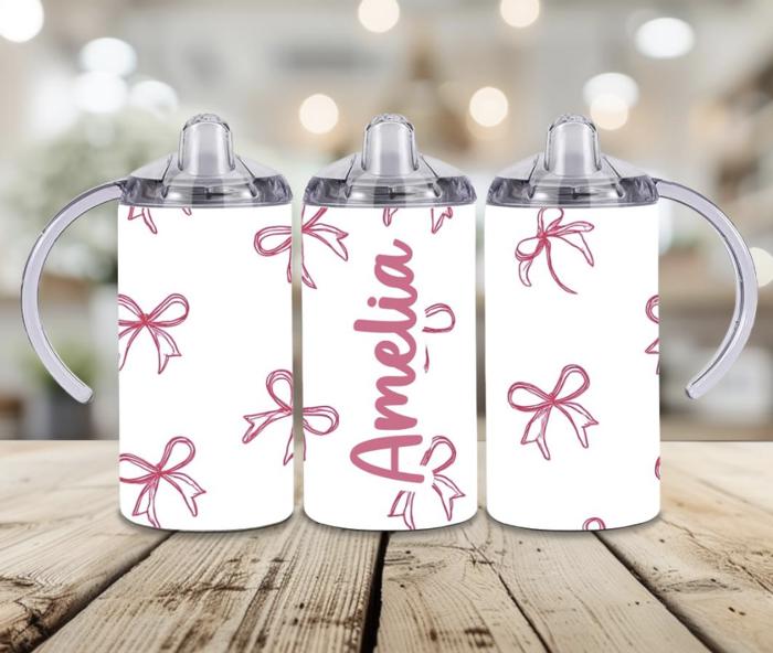 Pink Bows Personalized 12 oz Sippy Cup 