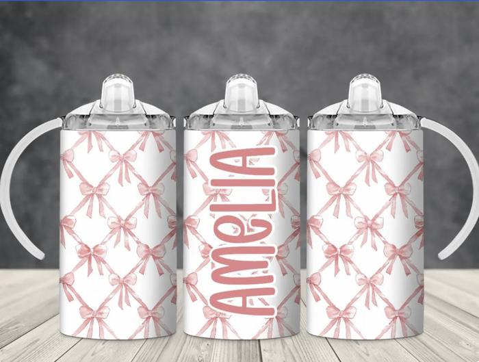 Pink Bows Girls Personalized Baby Sippy Cup