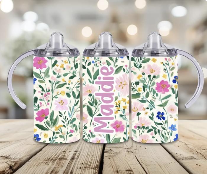 Floral Girls Personalized 12 oz Sippy Cup Tumbler
