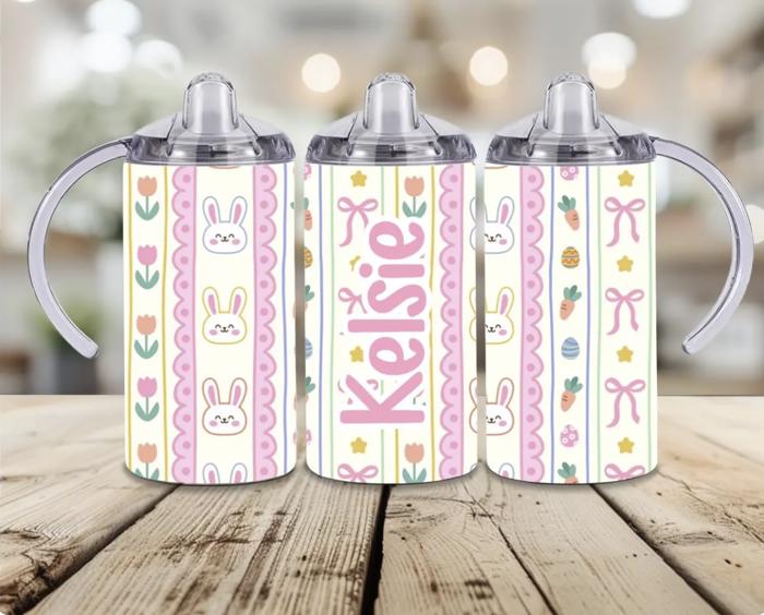Easter Bunnies Girls Personalized 12 oz Sippy Tumbler 