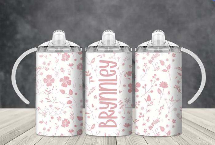 Pink Floral Personalized 12 oz Girls Sippy Cup