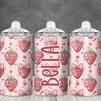 Strawberries and Bows Girls Personalized 12 oz Sippy Cup