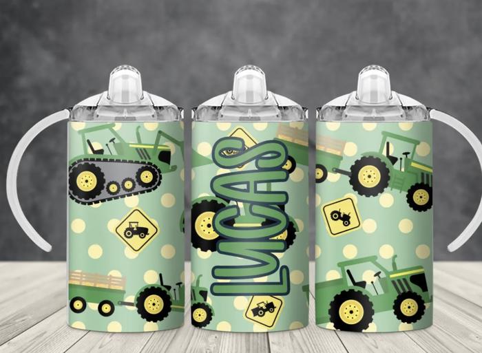 Green Tractors Personalized Boys 12 oz Sippy Cup