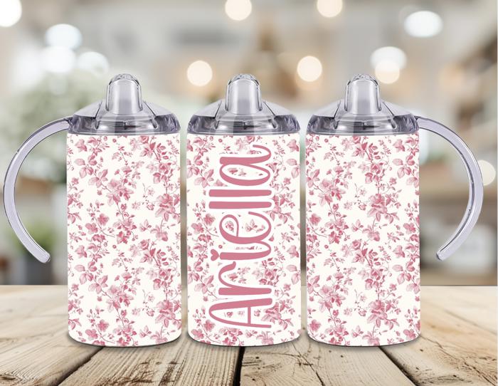 Blue Toile Floral Girls 12 oz Sippy Cup 