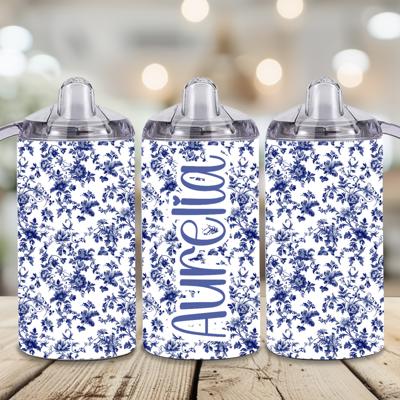 Blue Toile Floral Girls 12 oz Sippy Cup 