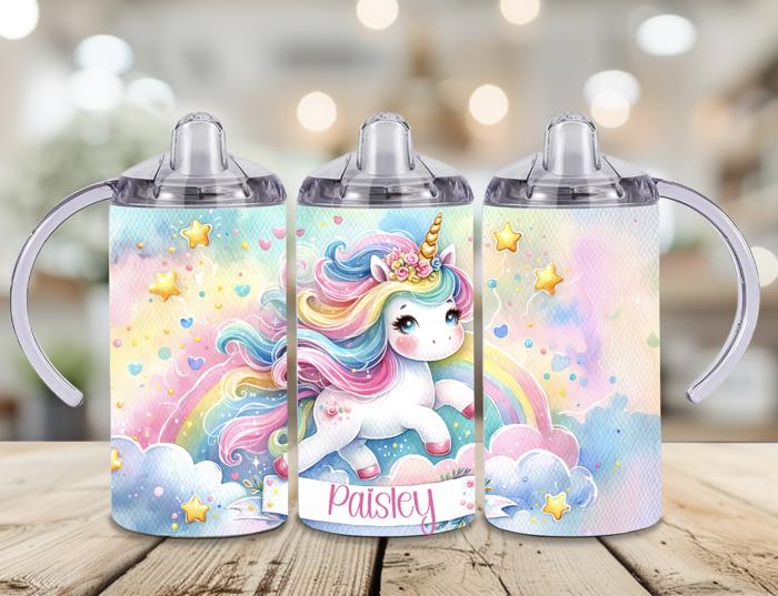 Pastel Rainbow Unicorn 12 oz Personalized Stainless Steel Baby Sippy Cup