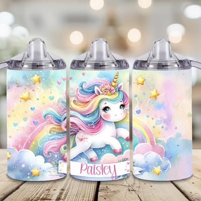 Pastel Rainbow Unicorn 12 oz Personalized Stainless Steel Baby Sippy Cup