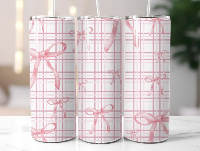 Pink Bows and Stripes 20 oz Stainless Steel Tumbler
