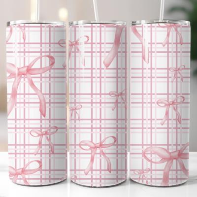 Pink Bows and Stripes 20 oz Stainless Steel Tumbler