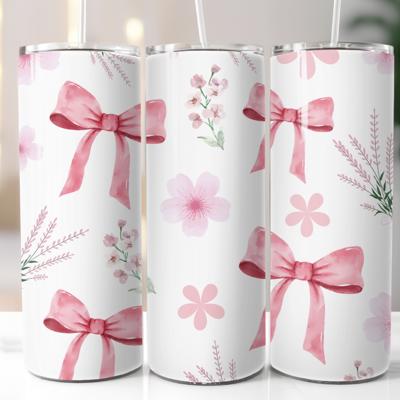 Pink Bows and Flowers 20 oz Stainless Steel Tumbler