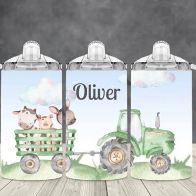 Green Tractor Personalized 12 oz Stainless Steel Sippy Cup