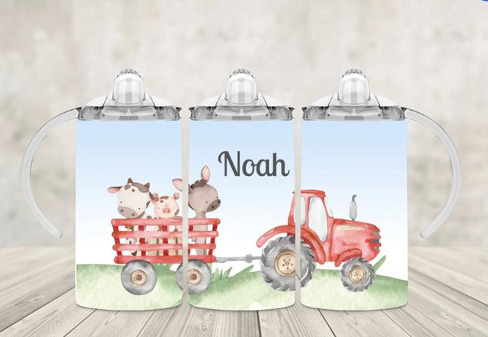 Green Tractor Personalized 12 oz Stainless Steel Sippy Cup