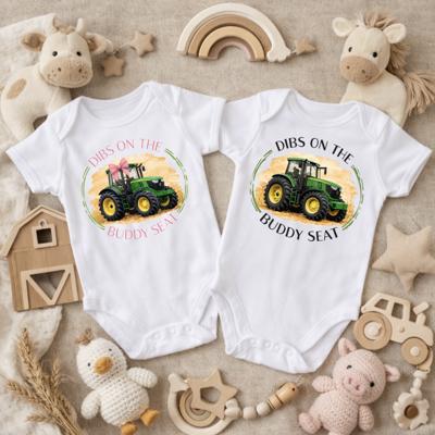 Dibs on the Buddy Seat Green Tractor Harvest Kids Onesie and Tee Shirts