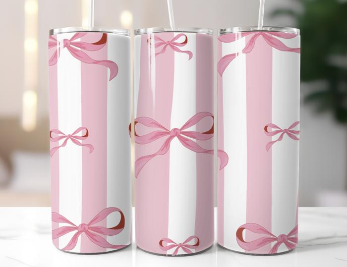 Pink Bows and Stripes 20 oz Tumbler and Straw