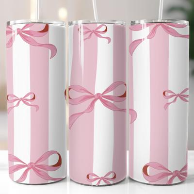 Pink Bows and Stripes 20 oz Tumbler and Straw