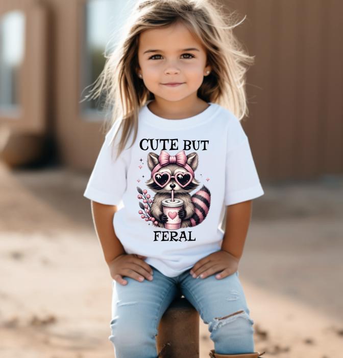Cute But Feral Girls Trendy Funny Raccoon Tee Shirt