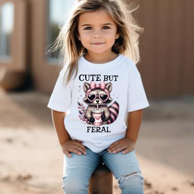 Cute But Feral Girls Trendy Funny Raccoon Tee Shirt