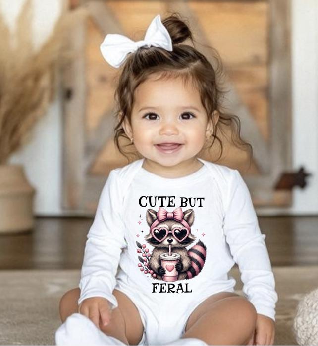 Cute But Feral Girls Trendy Funny Raccoon Tee Shirt