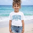  Beach Vibes Faux Embroidery Lined letters Girls Summer Tee Shirt