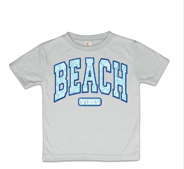 Beach Vibes Faux Embroidery Lined letters Girls Summer Tee Shirt