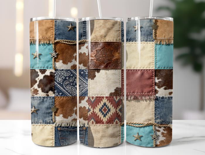 Western Cowhide Patchwork 20 oz Stainless Steel Tumbler
